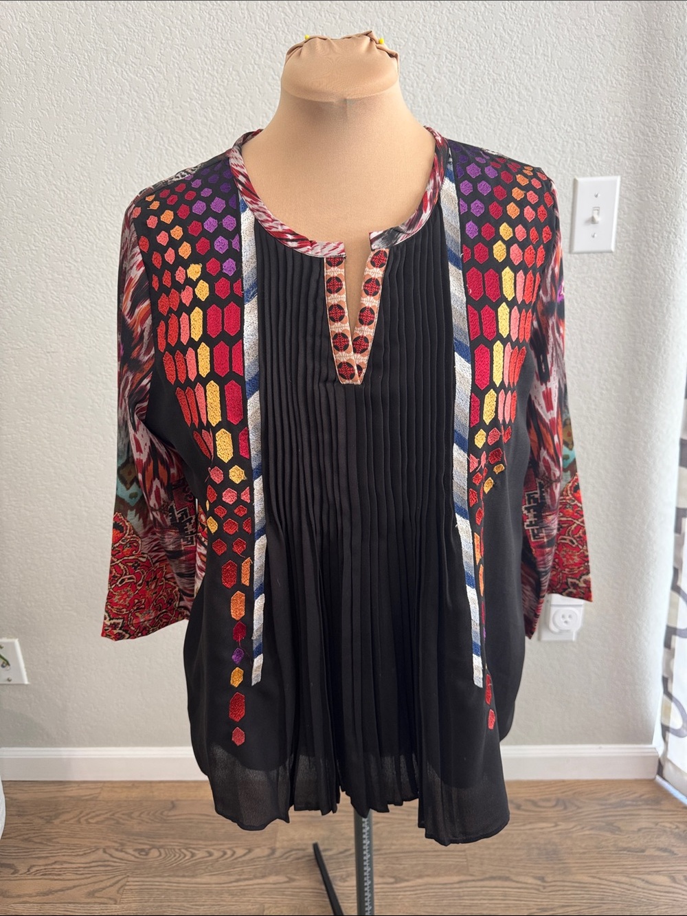 Ranna Gill Black Tunic with Multicolor Geometric Accents